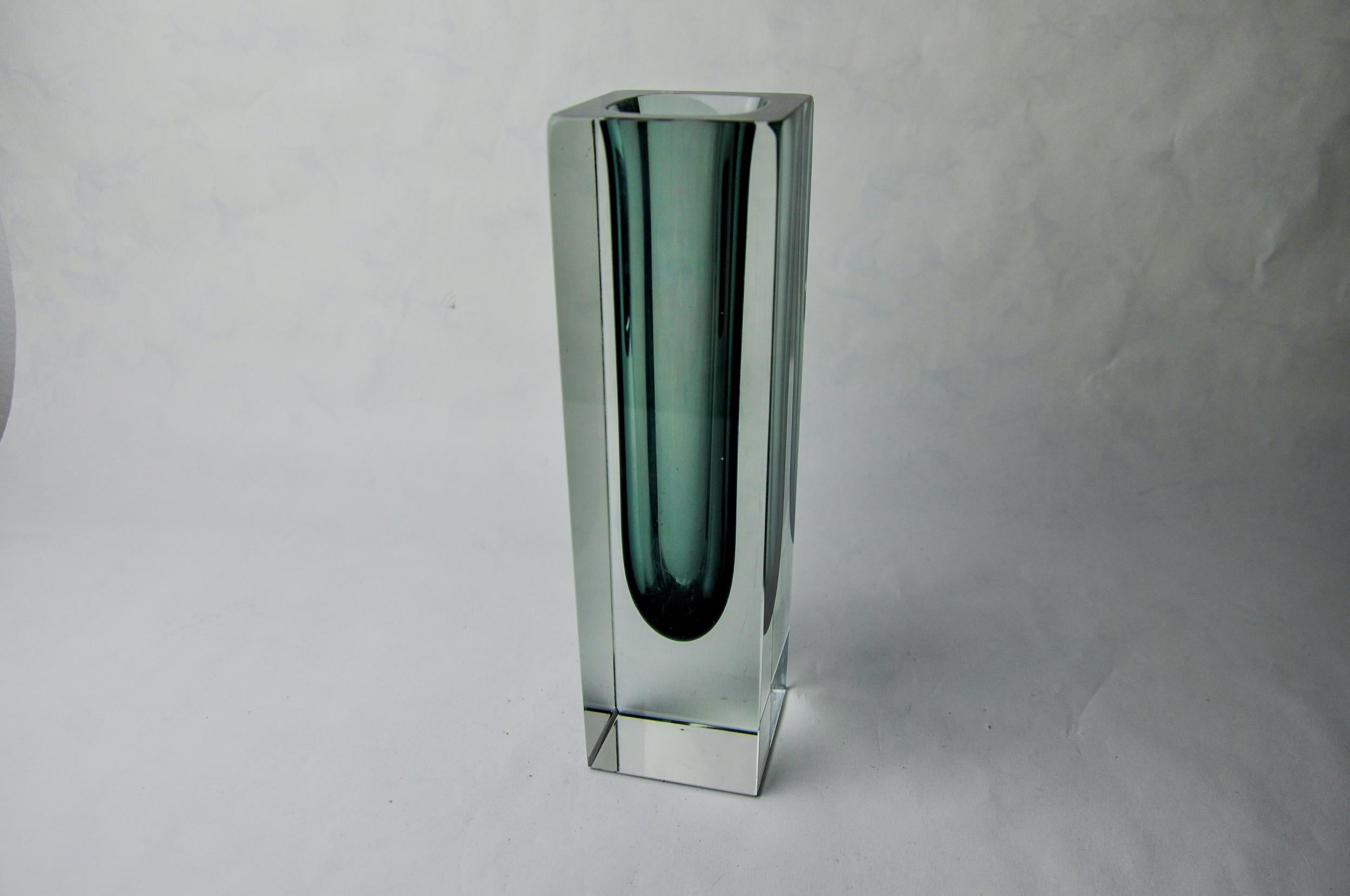 Hollywood Regency Sommerso cubic blue gray vase by Seguso, Murano, Italy, 1970 For Sale