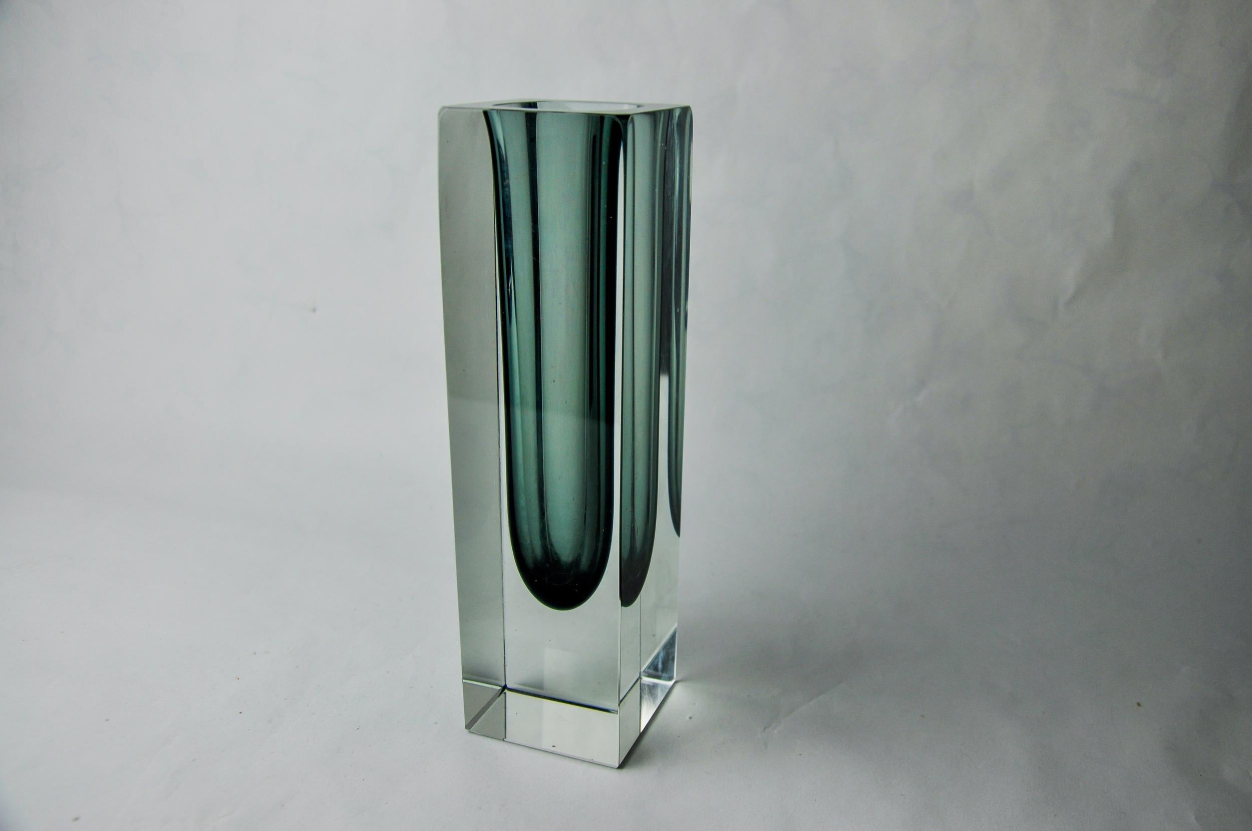 Italian Sommerso cubic blue gray vase by Seguso, Murano, Italy, 1970 For Sale