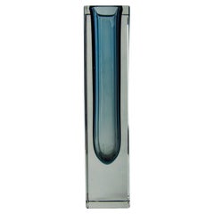 Sommerso cubic blue grey vase by Seguso, Murano, Italy, 1970