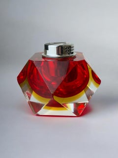Sommerso faceted Lighter by Flavio Poli, Red & Yellow Murano Glass, Italy, 1970'