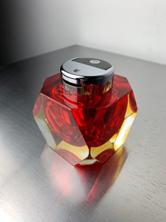 Sommerso faceted Lighter by Seguso, Red & Yellow Murano Glass, Italy, 1970's