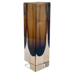 Sommerso Glas Block Vase Italien Flavio Poli Design, Coffee Brown, Italy, 1970s