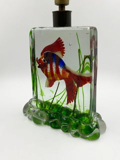 Sommerso Glass Lamp with Fish “Aquarium” by Alfredo Barbini, Murano, Italy