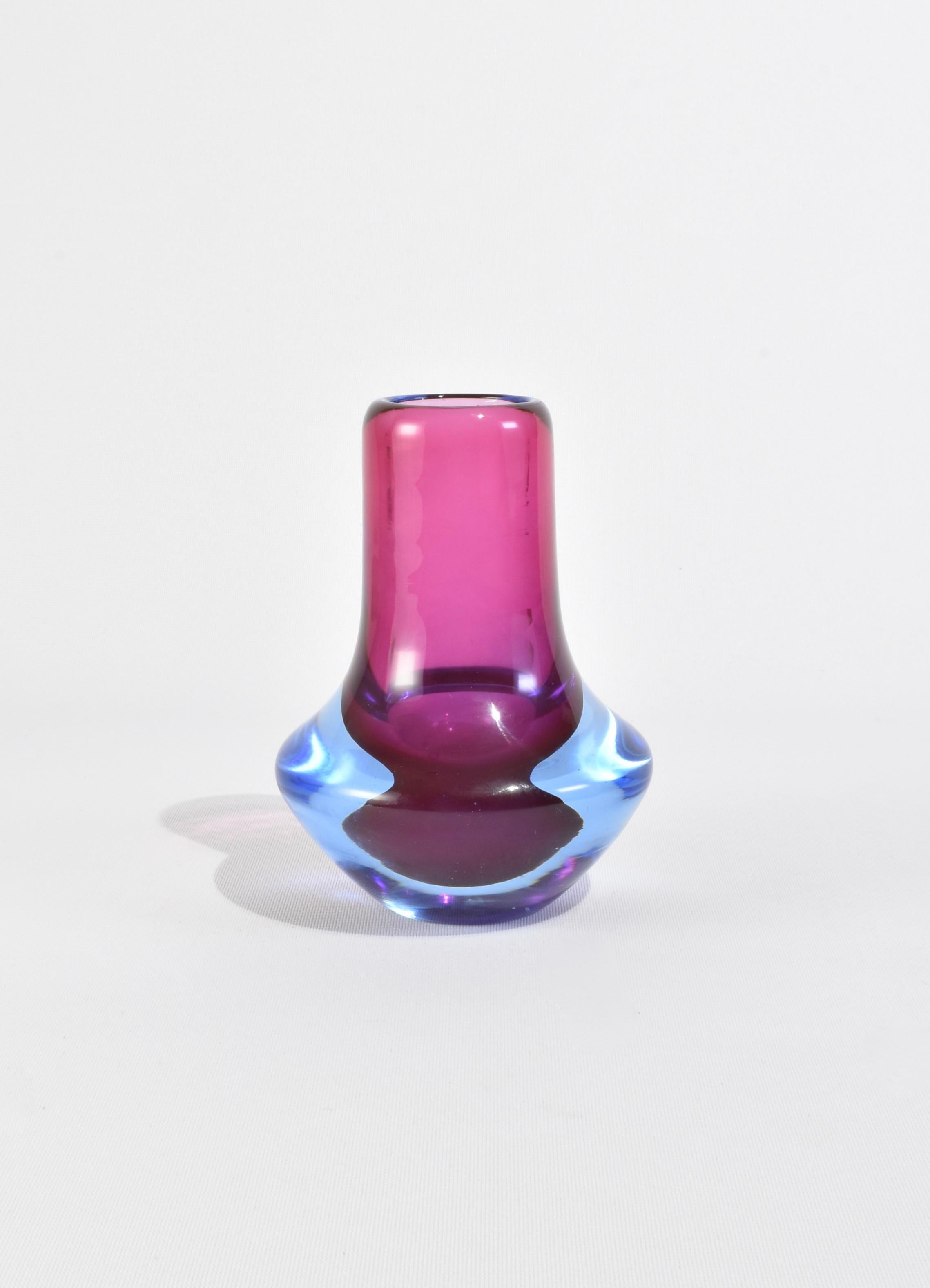 Stunning vintage blown glass sommerso vase in blue and pink. Made in Murano, Italy.