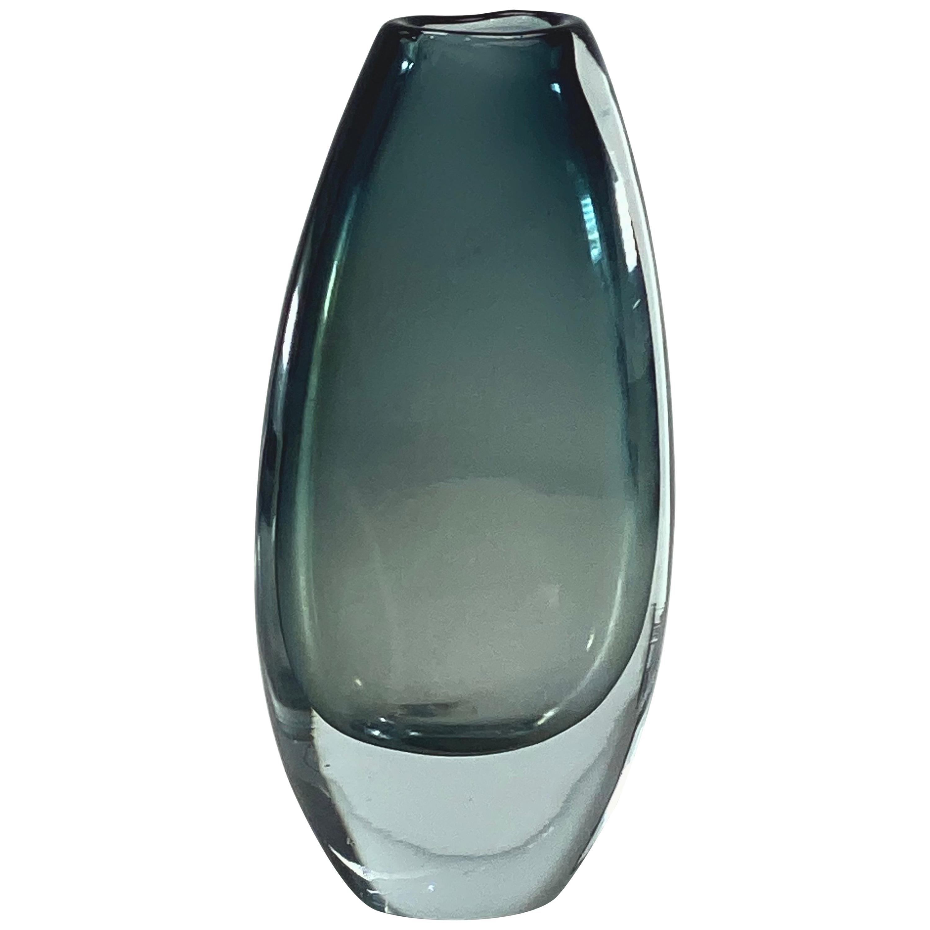 Sommerso Glass Vase, from Scandinavia 1950, Signed Nils Landberg Orrefors For Sale