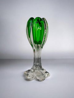 Portavelas verde Sommerso de Flavio Poli para Seguso, cristal de Murano, Italia 1970