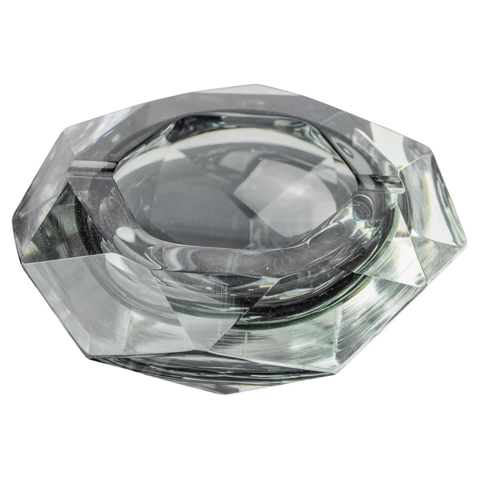 Cenicero gris Sommerso de Seguso, cristal facetado, Murano, Italia, 1970