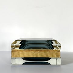 Sommerso Hand Blown Murano Glass Casket Box with Gilt Banding