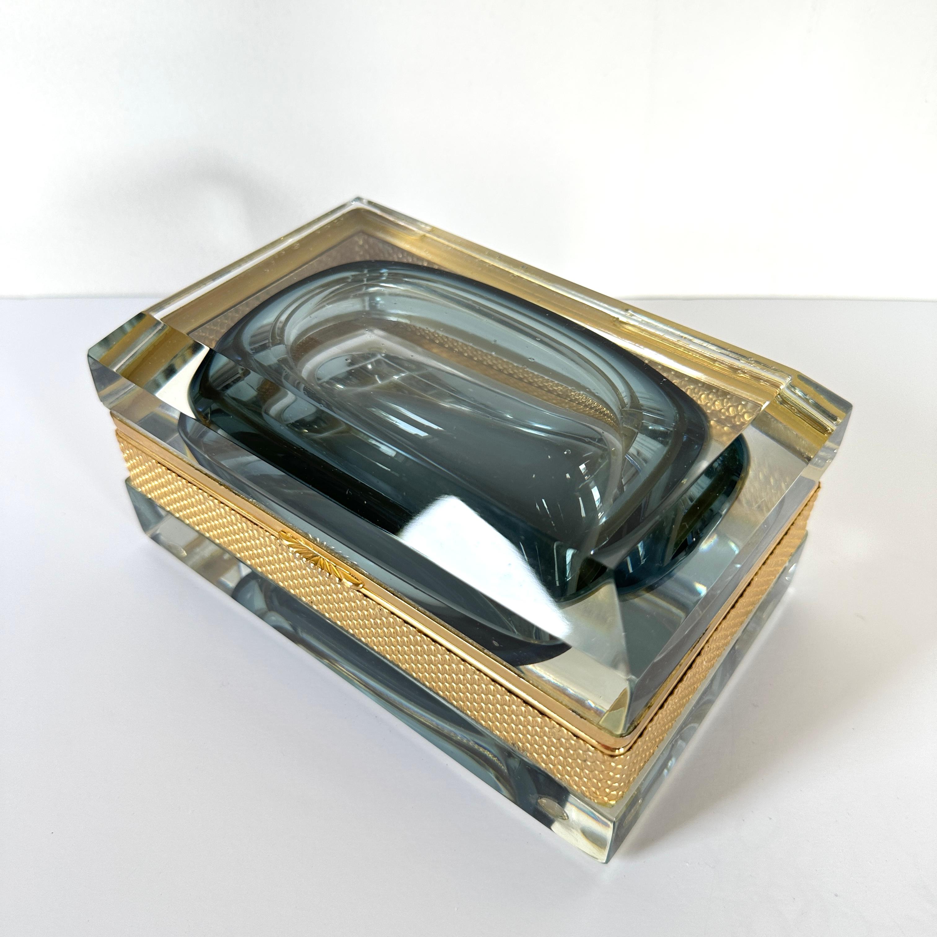 20th Century Sommerso Hand Blown Murano Glass Casket Box with Gilt Banding