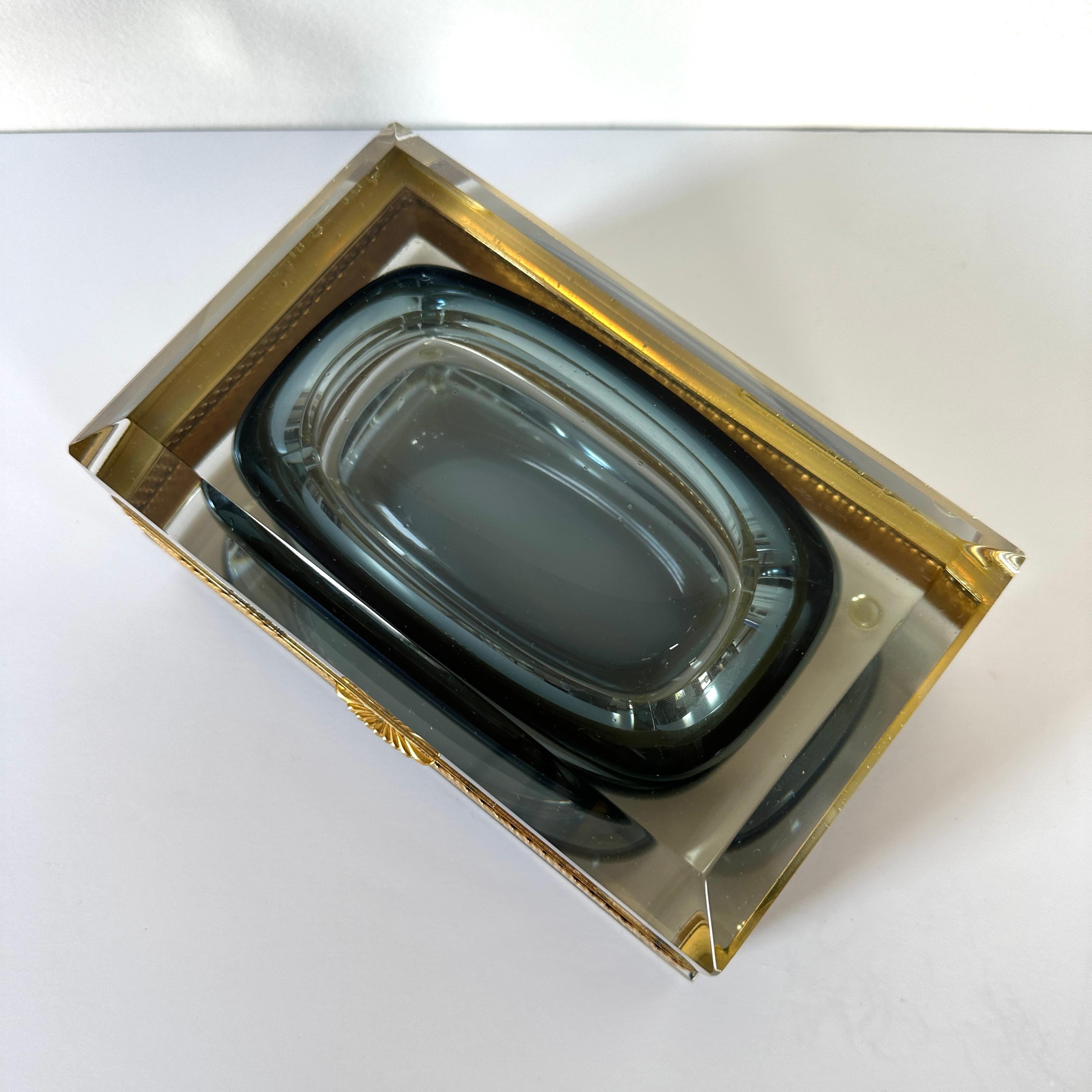 Blown Glass Sommerso Hand Blown Murano Glass Casket Box with Gilt Banding