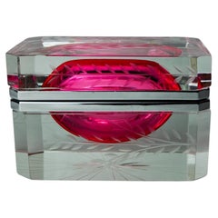 Vintage Sommerso jewelry box engraved by Mandruzzato, Murano glass, Italy, 1960