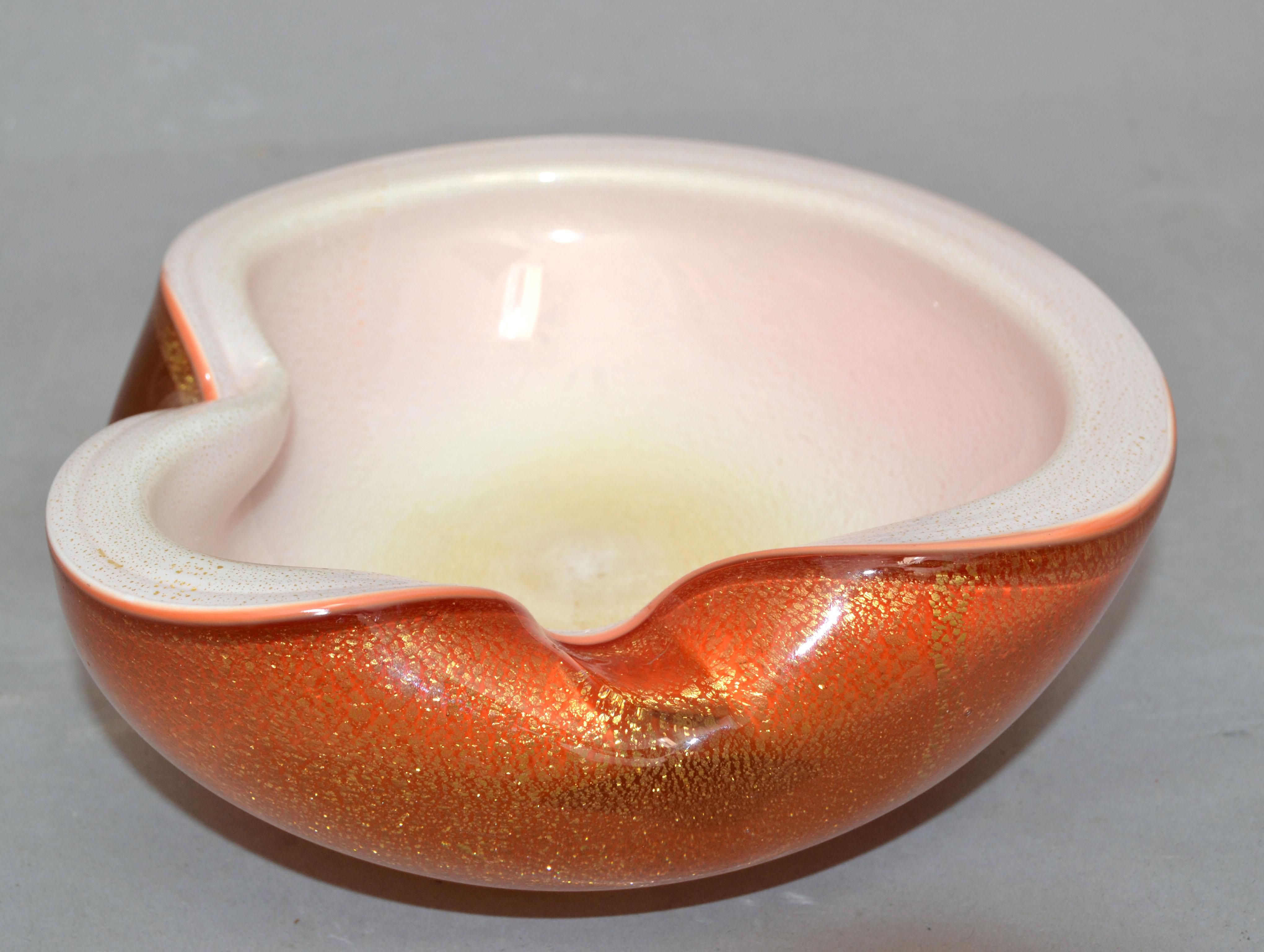 Mid-Century Modern Sommerso Murano Art Glass Triple Cased Bronze & White Glass Catchall, Bowl Italy For Sale