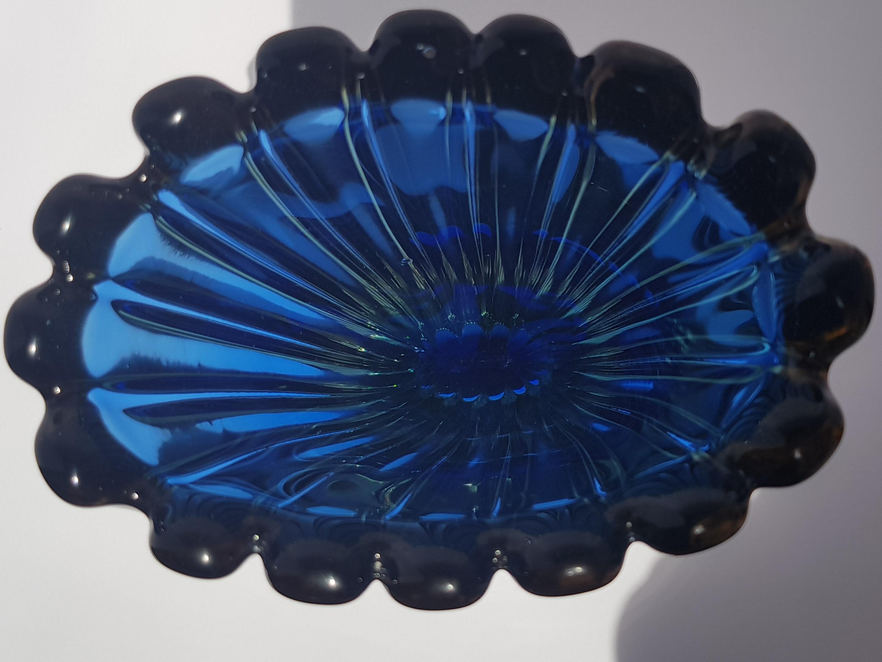Sommerso Murano Kunstglas Vase Flavio Poli Seguso Gerippt Blau Gold Geformt im Angebot 11