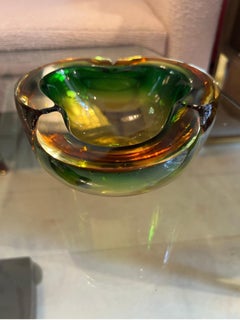 "Sommerso" Murano Glass Ashtray with Amber and Green Tones by Seguso, 1970s