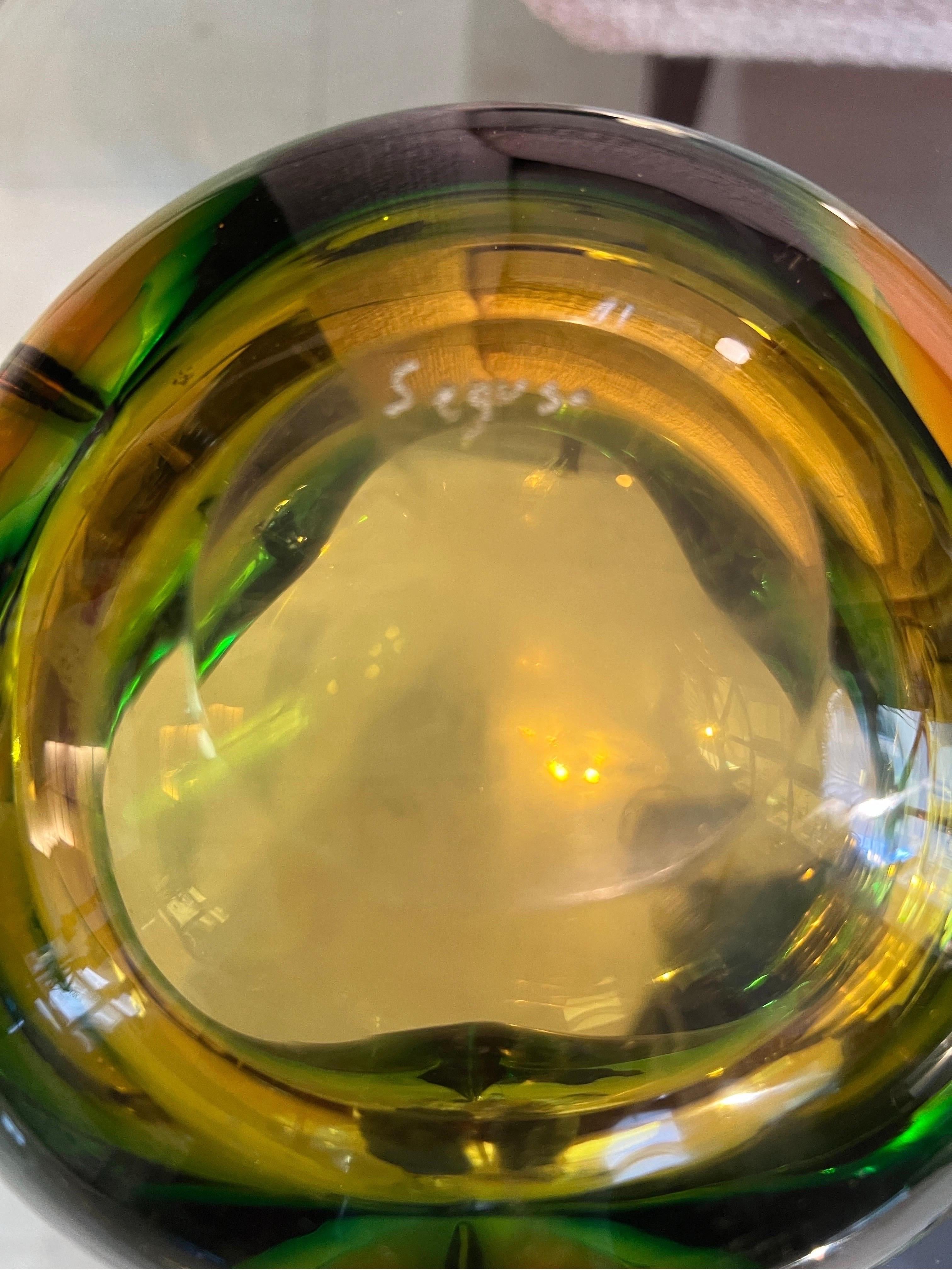 Cendrier de Murano dans les tons ambrés et verts de Seguso, 1970 en vente 1
