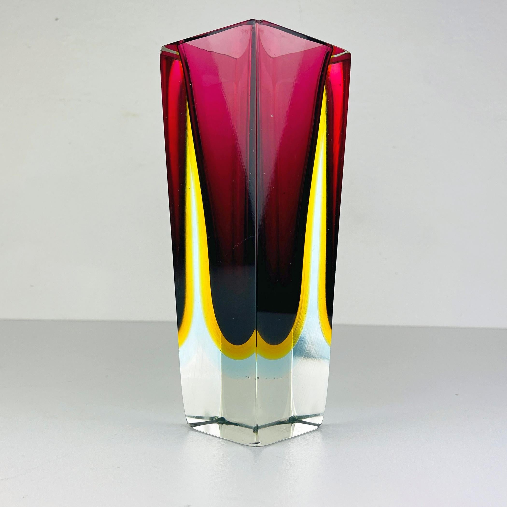 Italian Sommerso Murano Glass Hand-Cut Vases by Alessandro Mandruzzato Italy 1970s For Sale