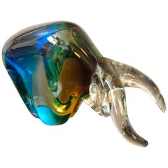 Sommerso Murano Glass Sculpture of a Bull attributed to Seguso, Italy, 1970
