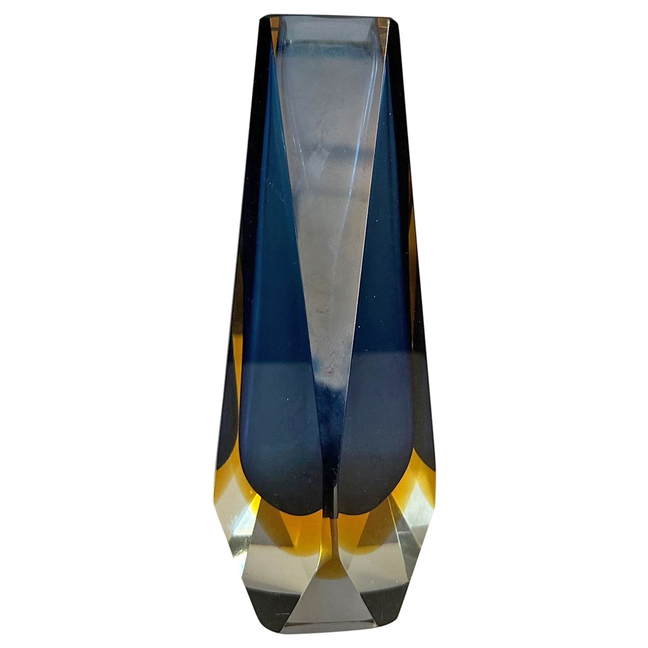 Sommerso Murano glass vase, 1960s, blue and yellow