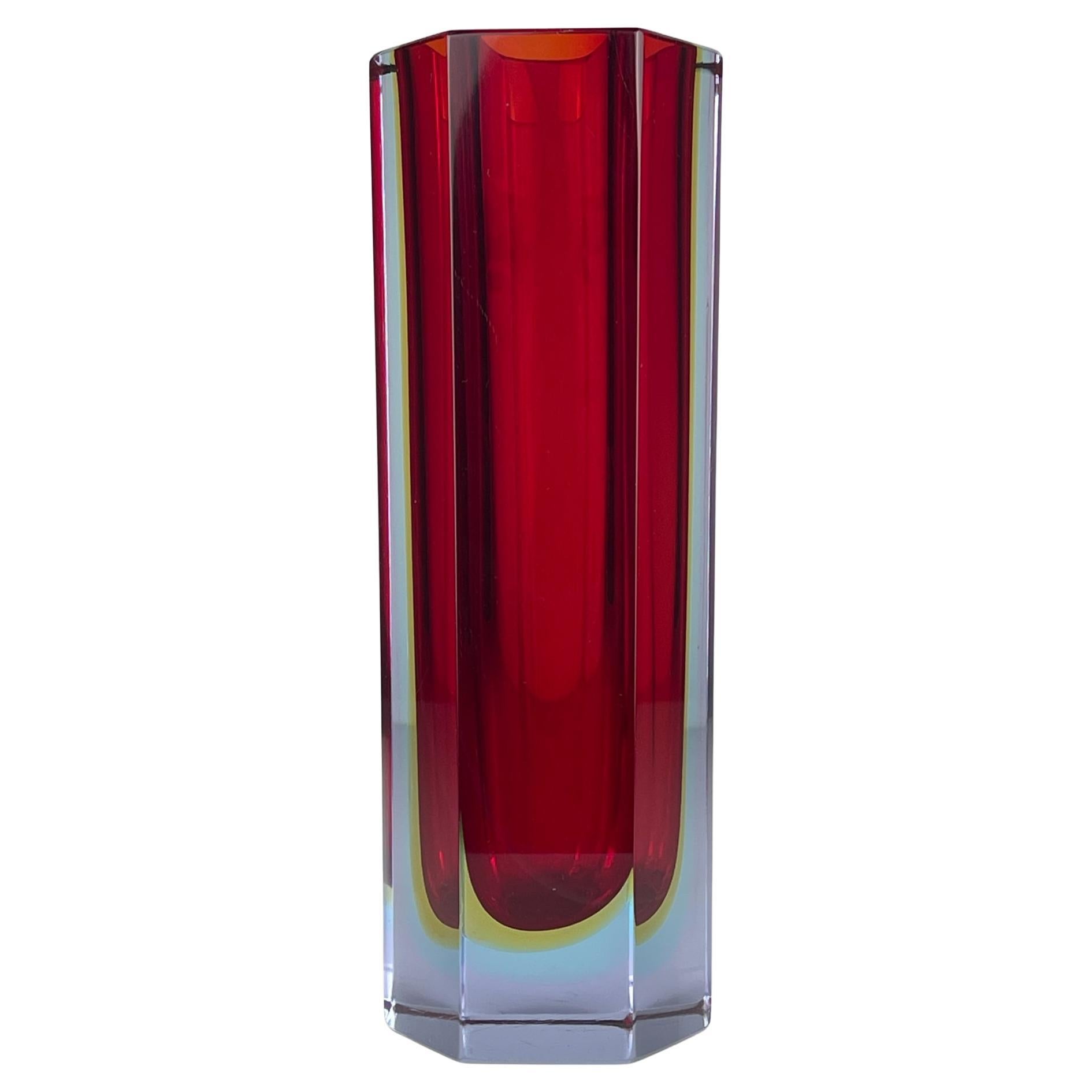 Sommerso Murano-Glas Vase Stil Flavio Poli, Italien 1970er Jahre