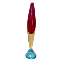 Sommerso Murano Vase in 3 Colors of Red Vibrant Blue and Yellow Bullet Form