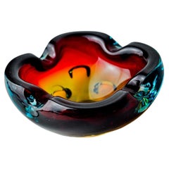 Sommerso orange blue trinket tray by Flavio Poli Seguso, Murano glass Italy 1970