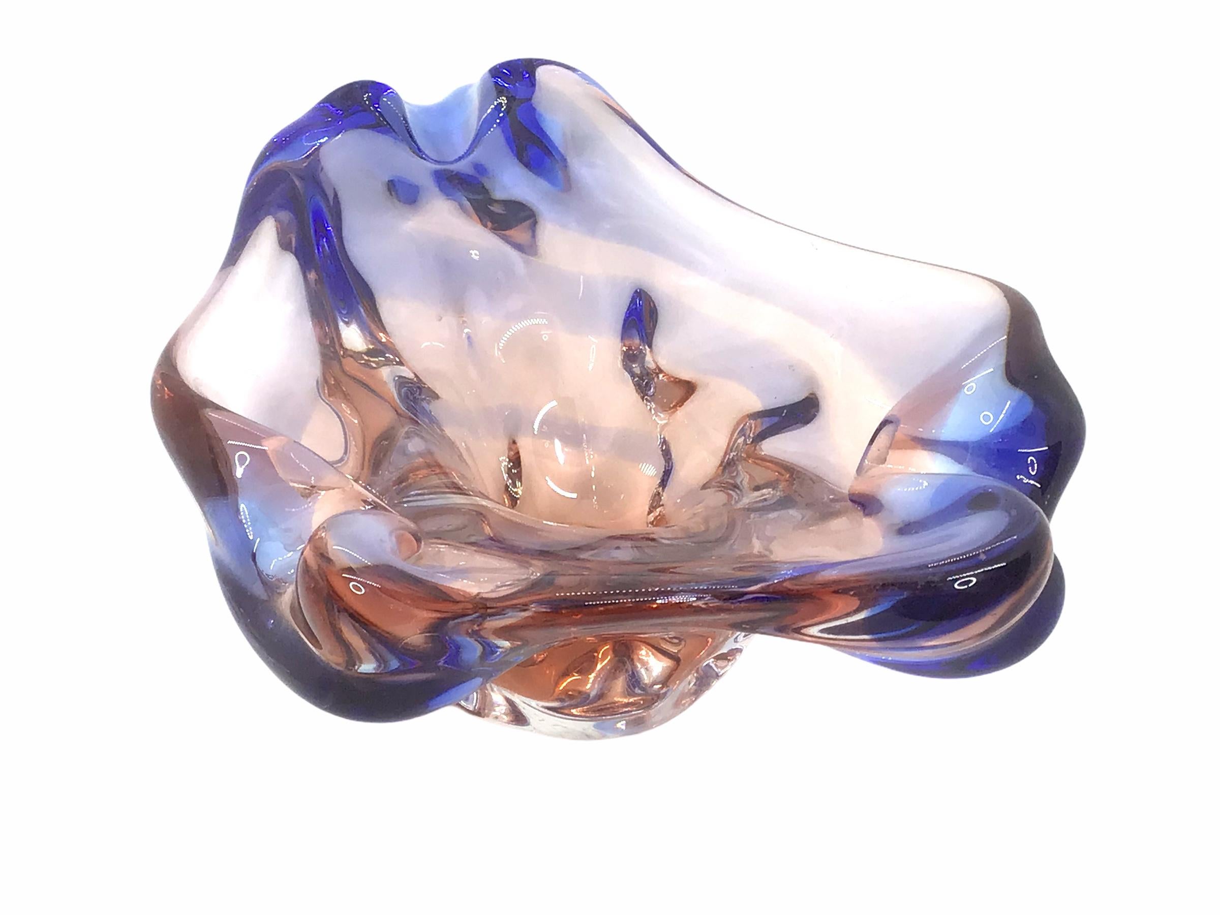 Italian Sommerso Organic Murano Art Glass Bowl, Catchall or Cigar Astray For Sale