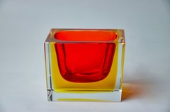 Sommerso red and yellow ashtray by Seguso, Murano, Italy, 1970