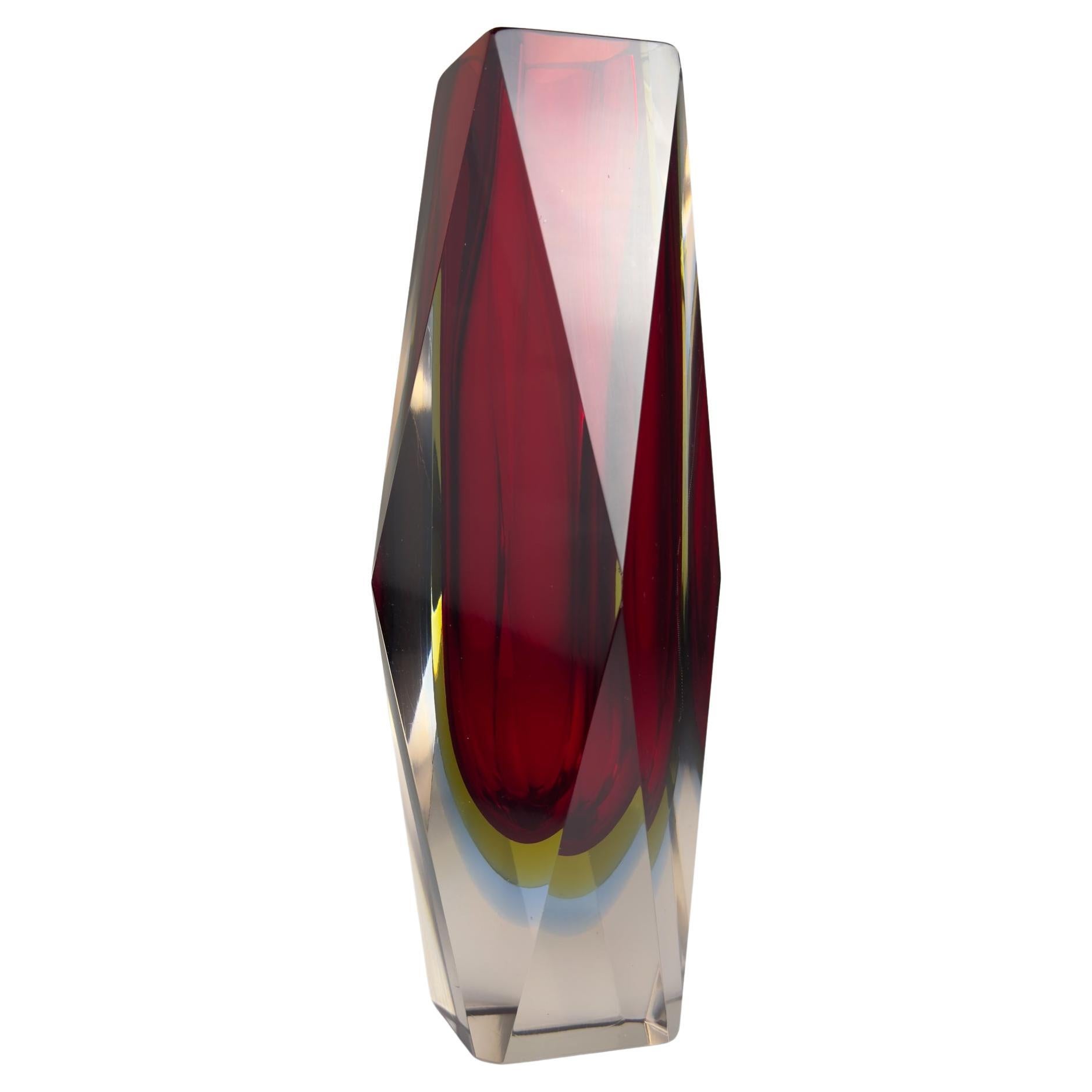 Sommerso red Murano glass vase, style Flavio Poli, Italy 1970s For Sale
