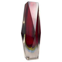 Sommerso red Murano glass vase, style Flavio Poli, Italy 1970s