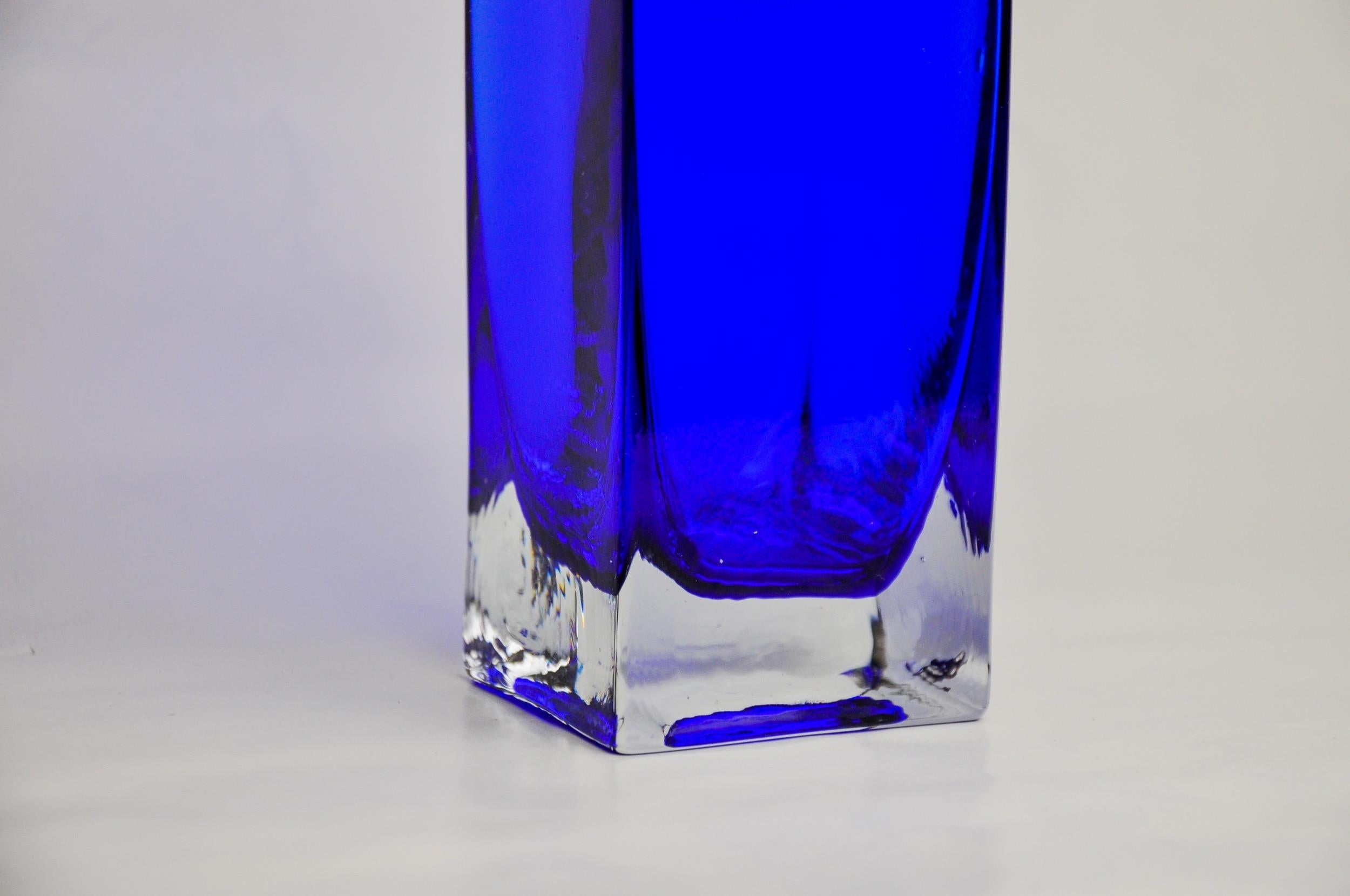 Crystal Sommerso Vase by Petr hora, blue glass, Czech Republic, 1970 For Sale