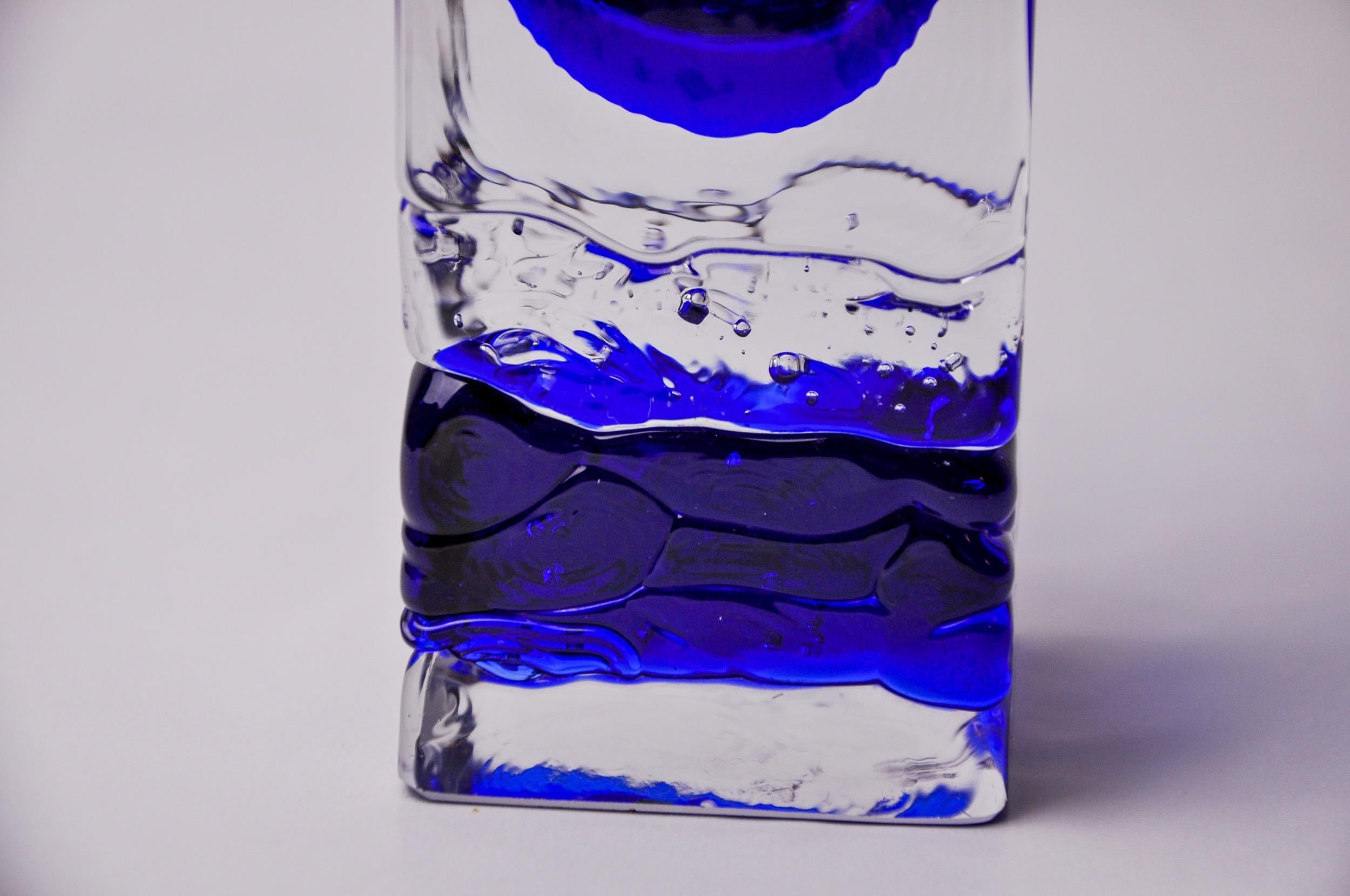 Crystal Sommerso vase by Petr hora, blue glass, Czech Republic, 1970 For Sale