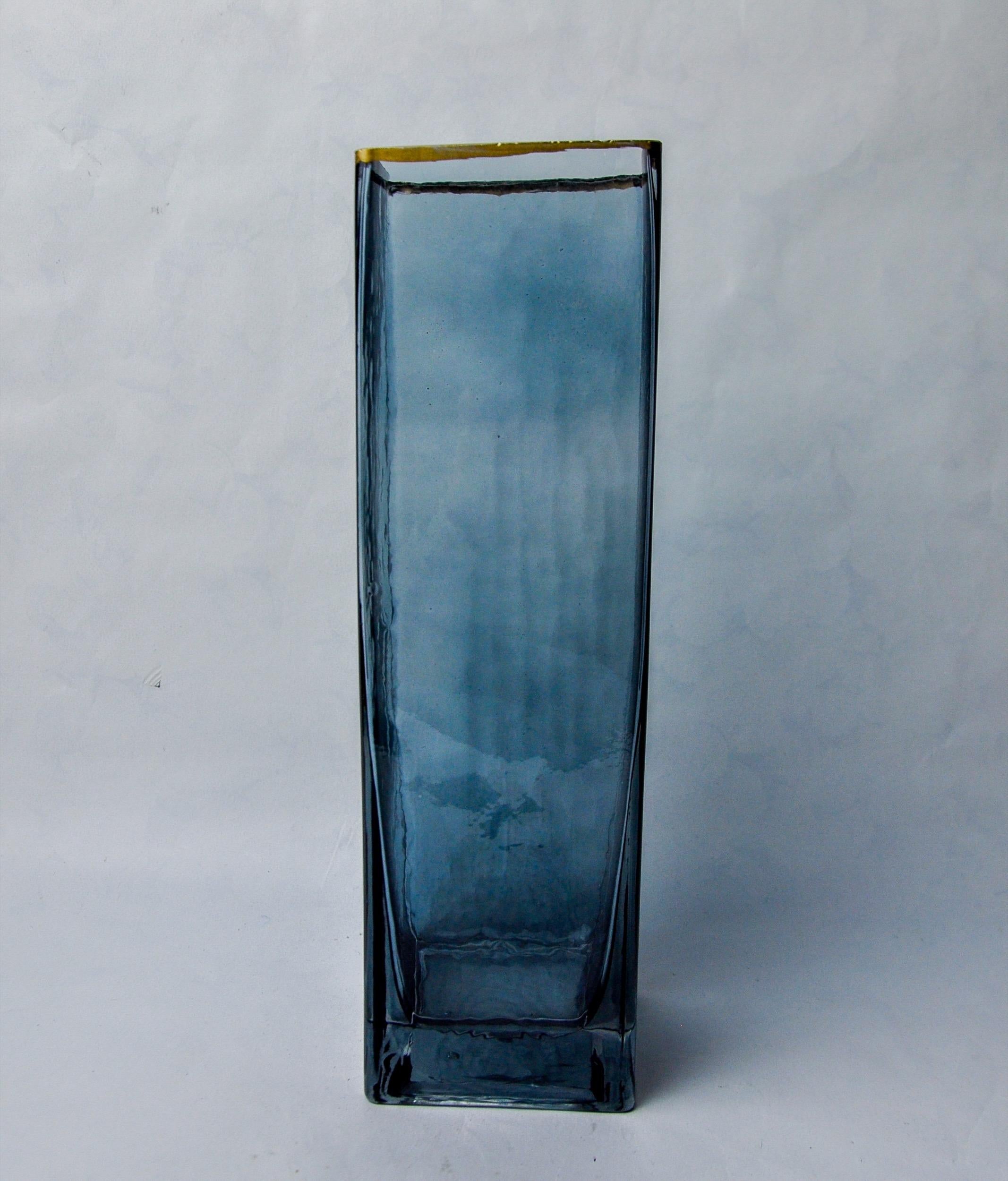 Hollywood Regency Sommerso vase by Petr hora, blue glass, gold edges, Czech Republic, 1970 For Sale