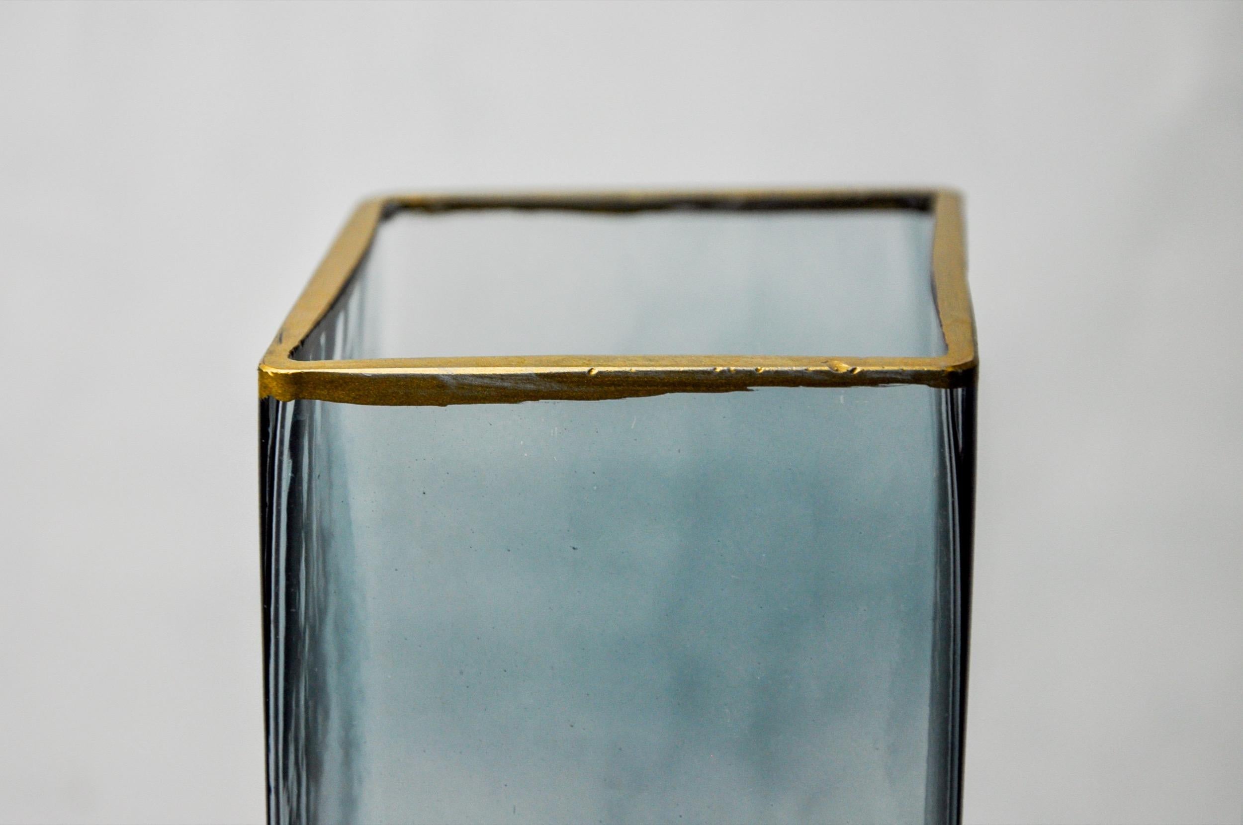 Vase Sommerso de Petr hora, verre bleu, bords dorés, République tchèque, 1970 Bon état - En vente à BARCELONA, ES