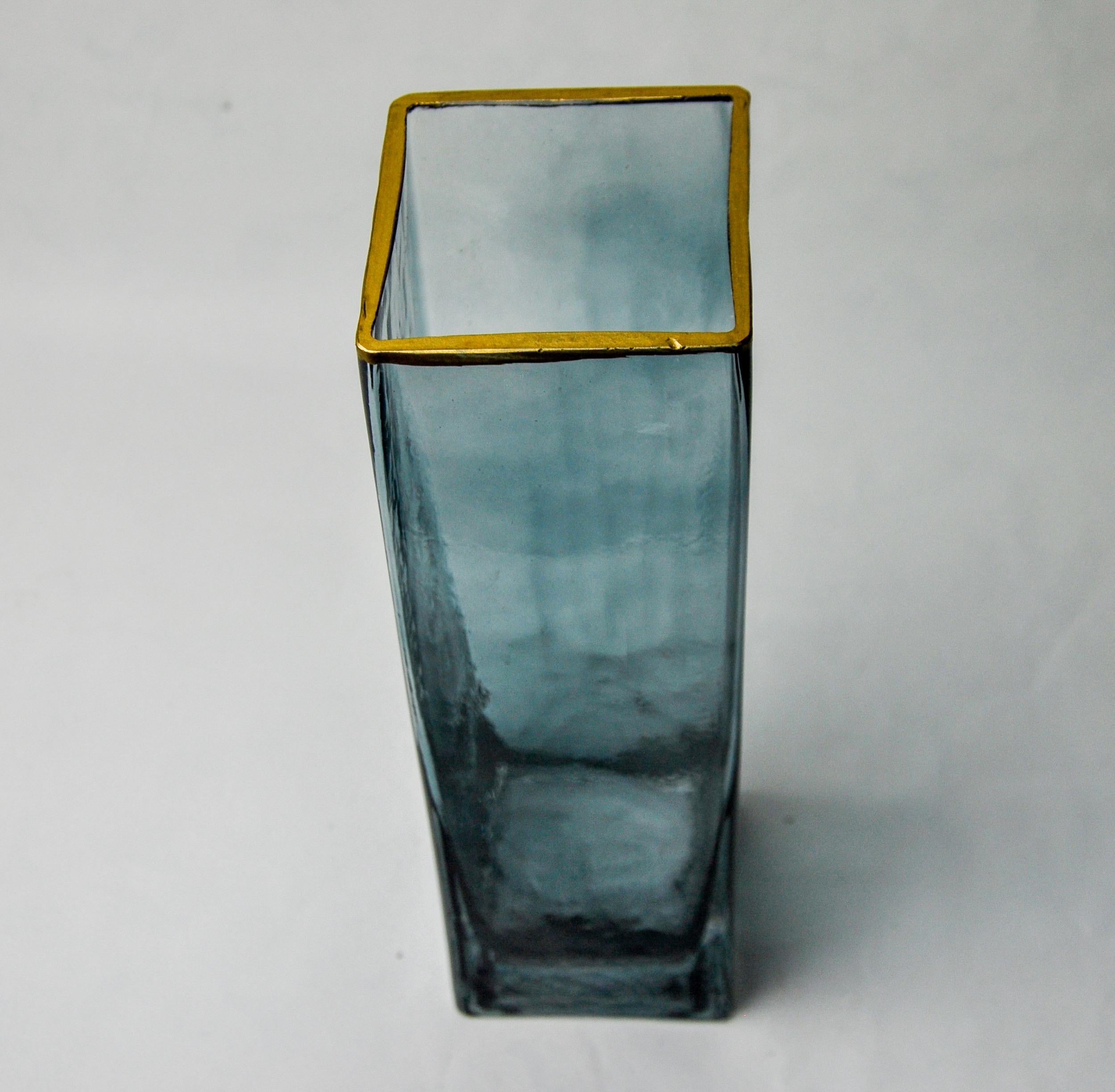 Crystal Sommerso vase by Petr hora, blue glass, gold edges, Czech Republic, 1970 For Sale