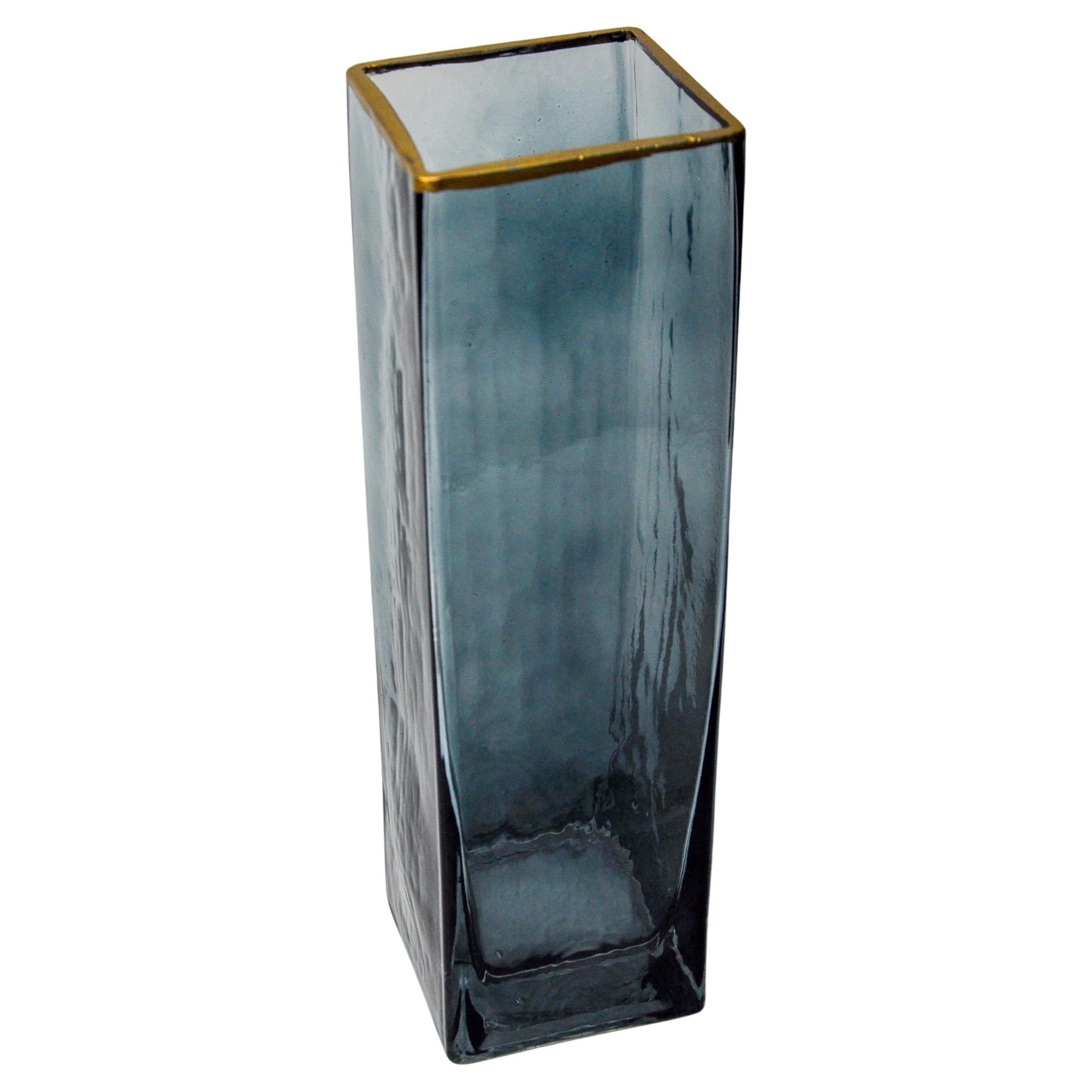 Sommerso vase by Petr hora, blue glass, gold edges, Czech Republic, 1970 For Sale