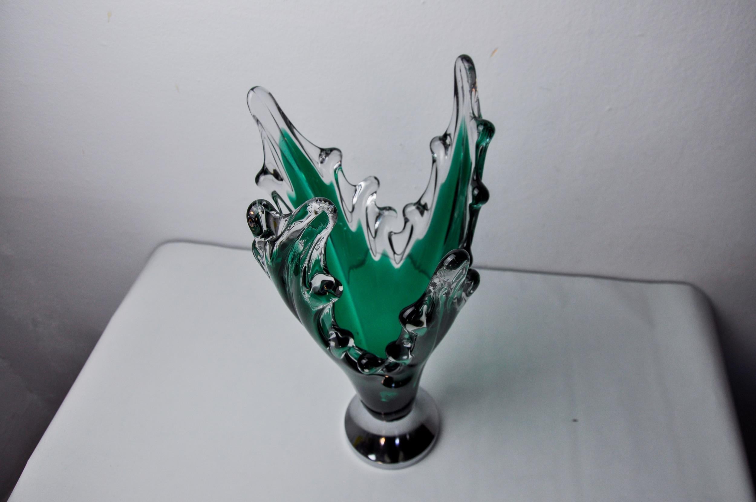 Crystal Sommerso vase by seguso in green murano glass, Italy, 1970 For Sale