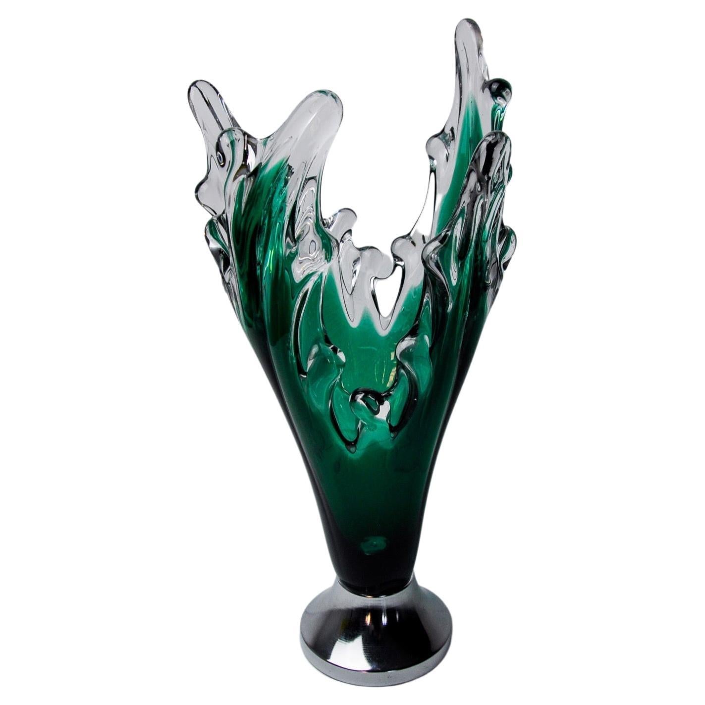 Sommerso vase by seguso in green murano glass, Italy, 1970 For Sale