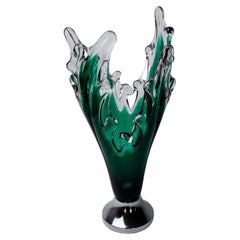 Vintage Sommerso vase by seguso in green murano glass, Italy, 1970