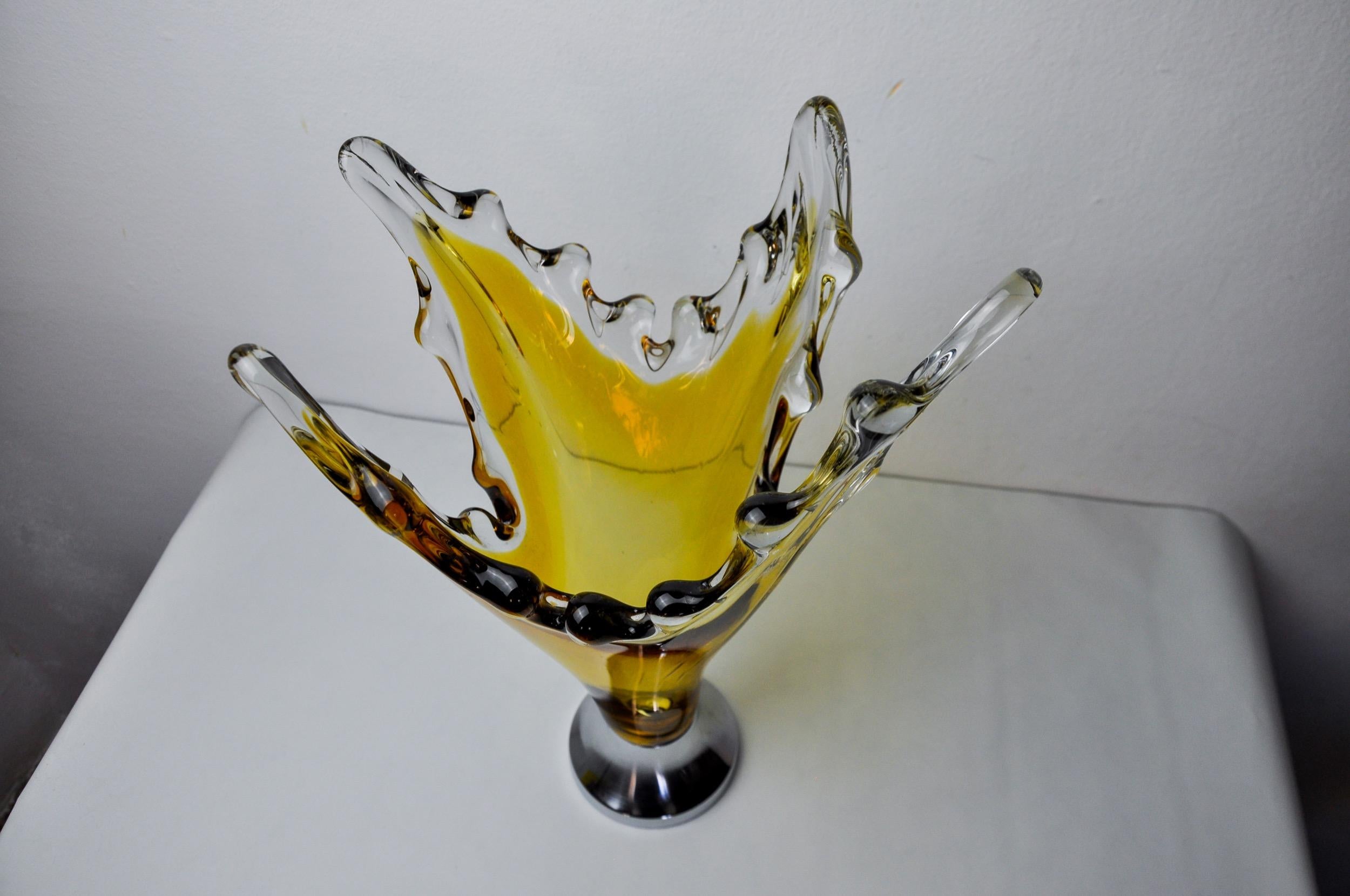 Fin du 20e siècle Vase Murano Glass Sommerso en verre de Murano jaune, Italie, 1970 en vente