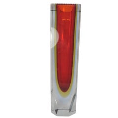 Sommerso Vase Faceted Murano Glass in red and amber