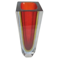 Sommerso Vase Faceted Murano Glass in red and amber
