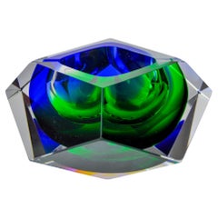 Sommerso XL ashtray by Flavio Poli for Seguso, green and blue Murano glass Italy