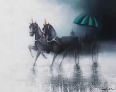 Rhythmic Monsoon Ride, Charcoal, Acrylic, Canvas by Contemporary Artist-In Stock