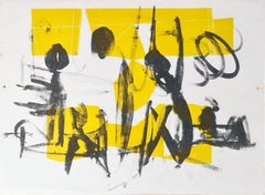 Retro Untitled, Lithograph on Paper, Yellow, Black by Artist Somnath Hore "In Stock"