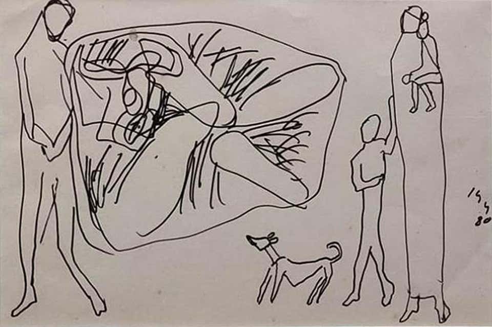 Untitled, Pen & Ink on Paper by Modern Indian Artist Somnath Hore "In Stock"