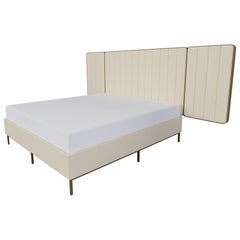 Somnus Bed & Headboard w Flute Detailing in Ivory Boucle & Antique Brass Plated