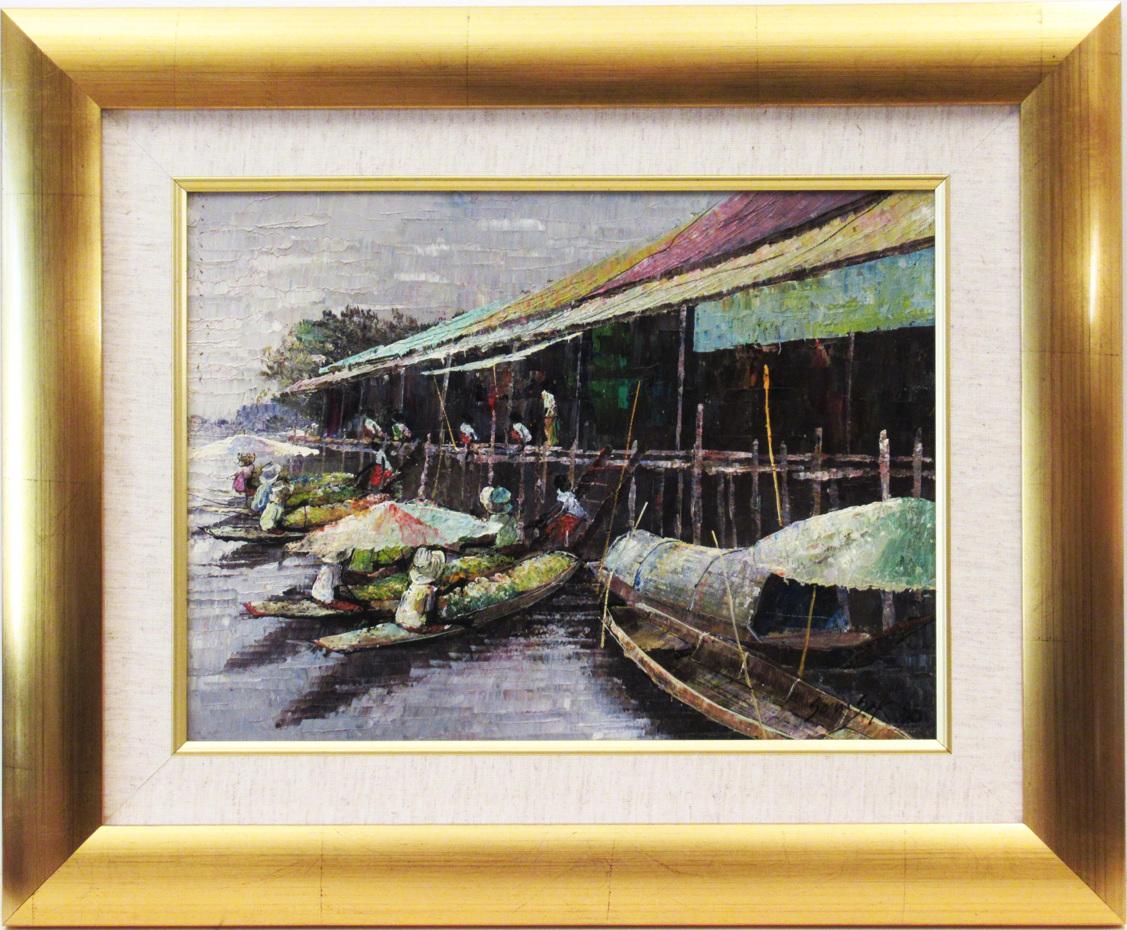 Somsak Chowtadapong Landscape Painting - Floating Market, Thailand