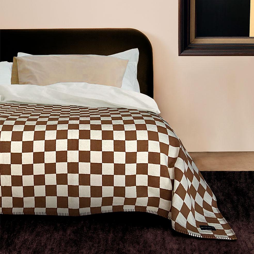 Mid-Century Modern Sona Checkerboard Brown Recycled Cotton Throw For Sale