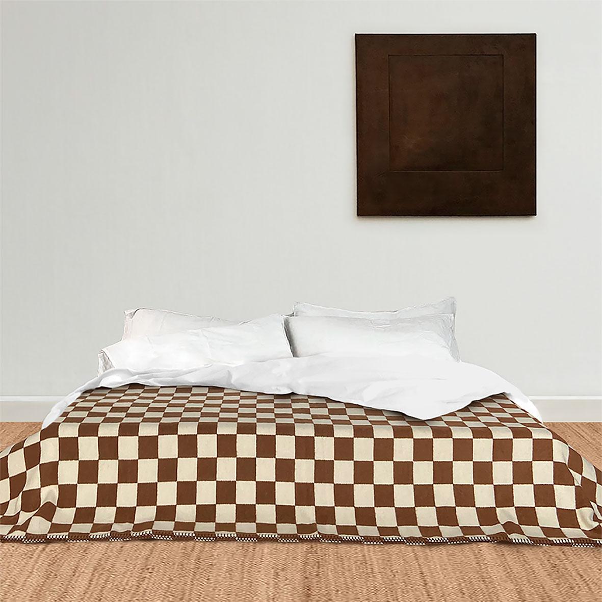British Sona Checkerboard Brown Recycled Cotton Throw For Sale