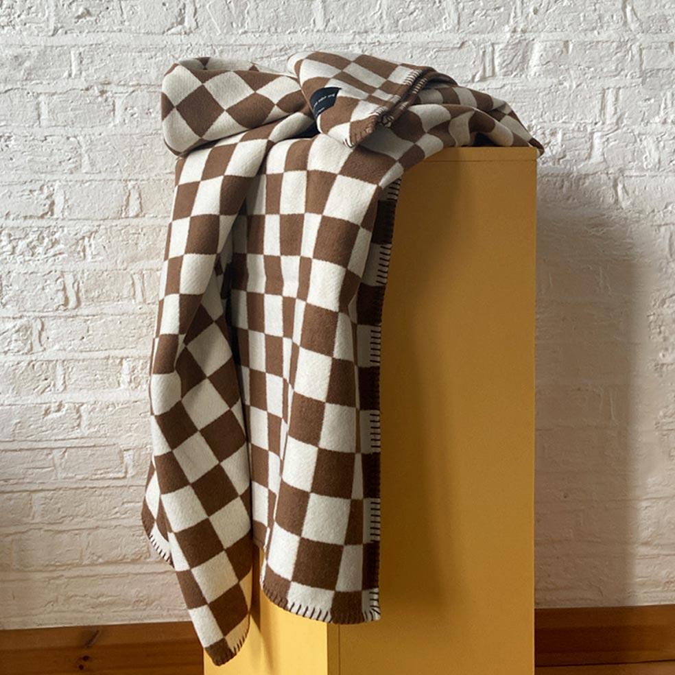 Contemporary Sona Checkerboard Brown Recycled Cotton Throw For Sale